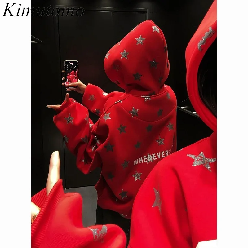 

Kimutomo Hoodies Women Autumn Winter Fashion Outwear Star Letter Printed Grunge Y2k Aesthetic Harajuku Sweatshirt Female Jackets