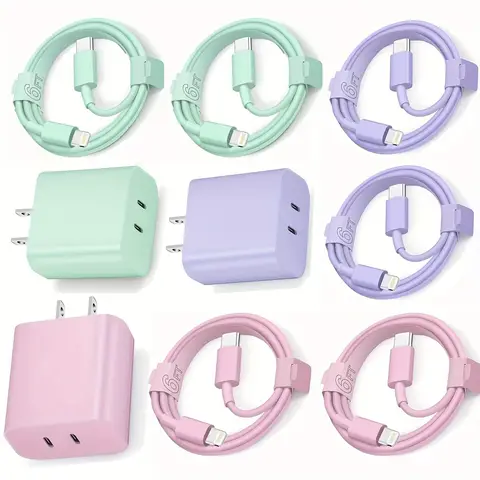 Sicheres Schnellladeadapter mit zwei PD20W USB-C-Ladegeräten und 2 Typ-C-auf-Lightning-Kabeln für iPhone 14/13/12/11/XS/XR