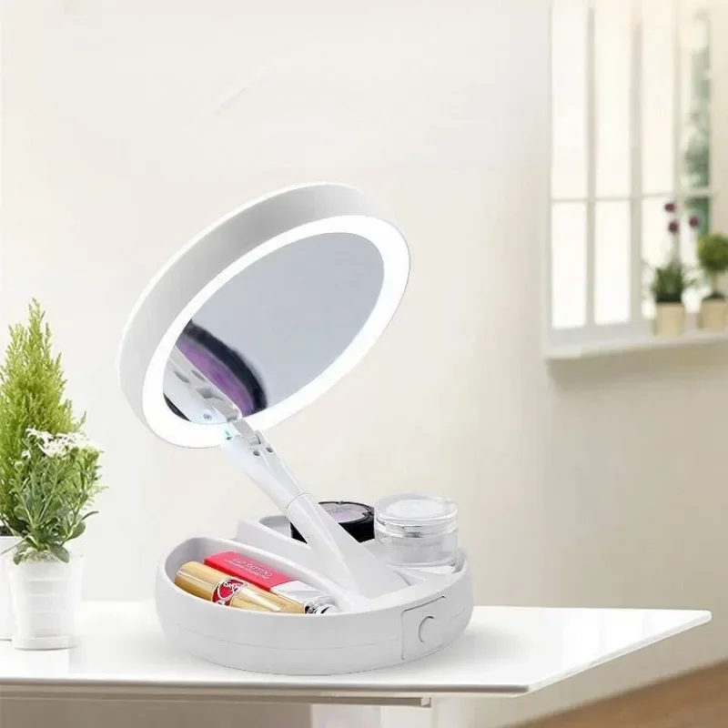 Foldable USB Charging or Battery Led Mirror Makeup White Vanity Cosmetic Mirror with Light 10X Magnifying Table Mirrors