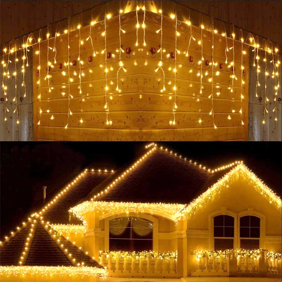 4M 96led Kerstslingers Kerstverlichting Buiten 8 Modi Waterdichte Ijspegel Gordijn Lichtslinger Voor Tuinfeest Bruiloft Decor