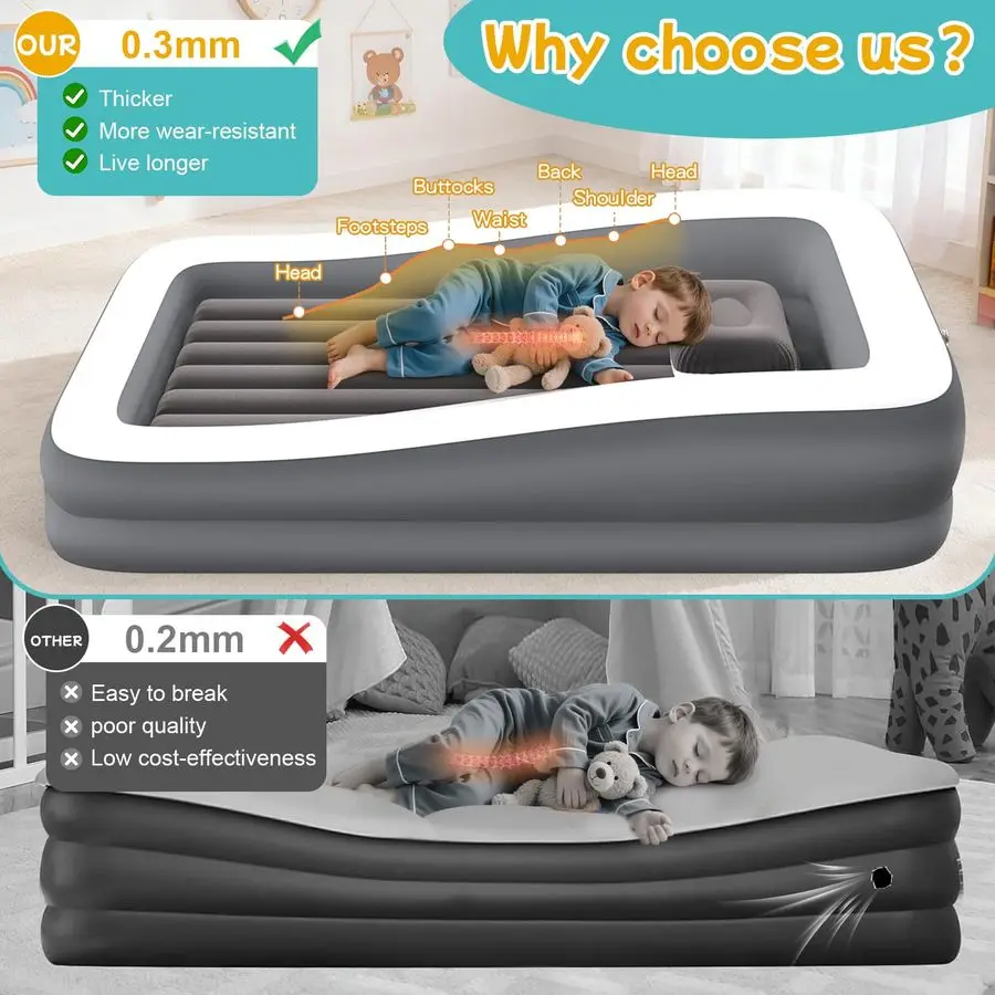 سرير سفر للأطفال الصغار مع مرتبة هوائية للأطفال مع مضخة عالية السرعة محمولة وأسرة هوائية مع جوانب أمان وحقيبة حمل Li