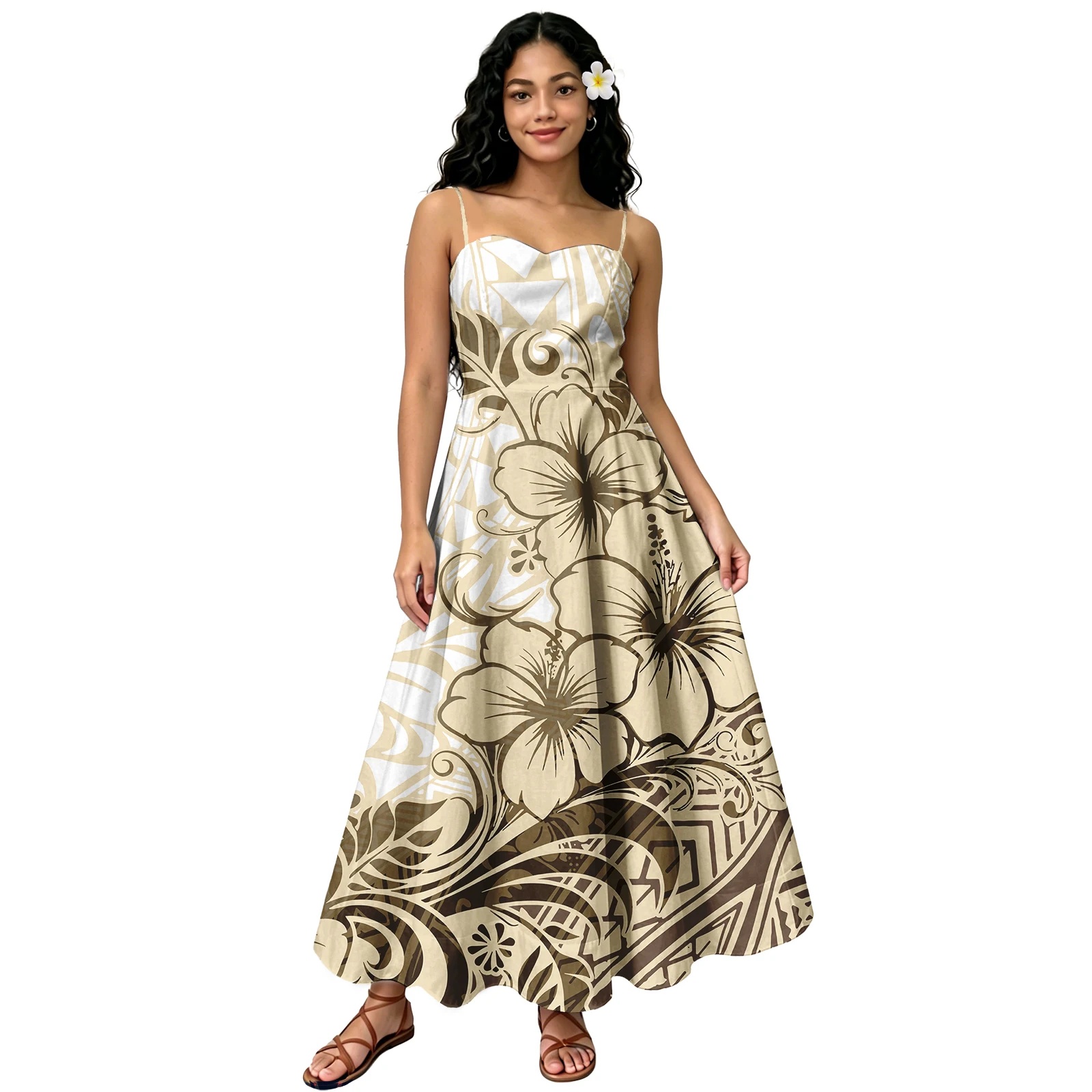 Polynesian Tribal Party Prom Halter Clothing Hawaiian Hibiscus Print Ladies Sweetheart Neckline Island Dress Women Samoan Dress