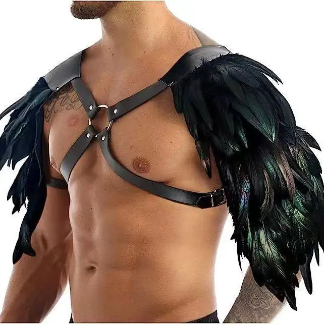 

Cool Double Shoulder Feather Armor Fur Leather Shoulder Armor Viking Chest Harness Halloween Cosplay Shoulder Strap Arm Guard