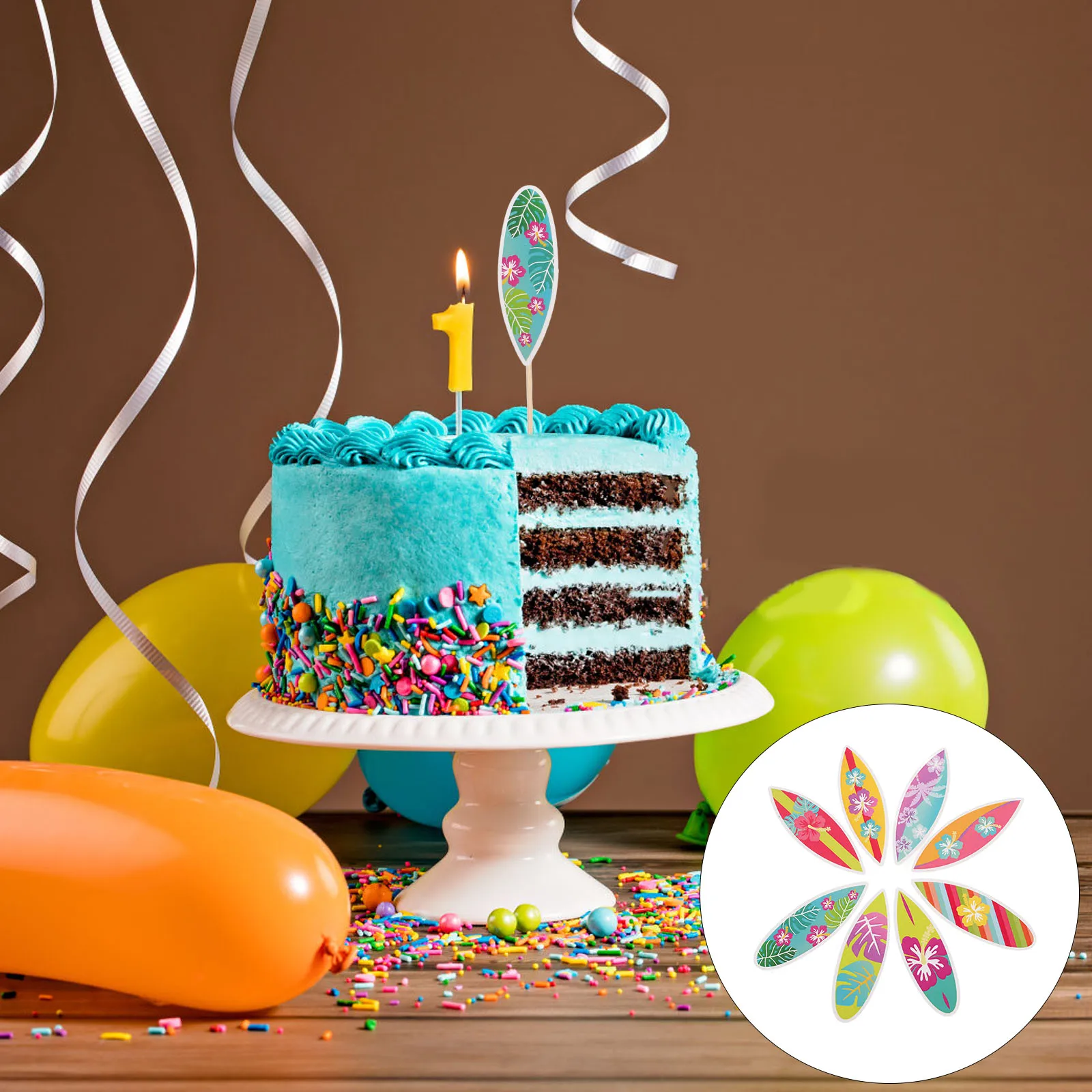 

16 Pcs Topper Cake Insert Birthday Cupcake Venue Setting Props Beach Summer Picks