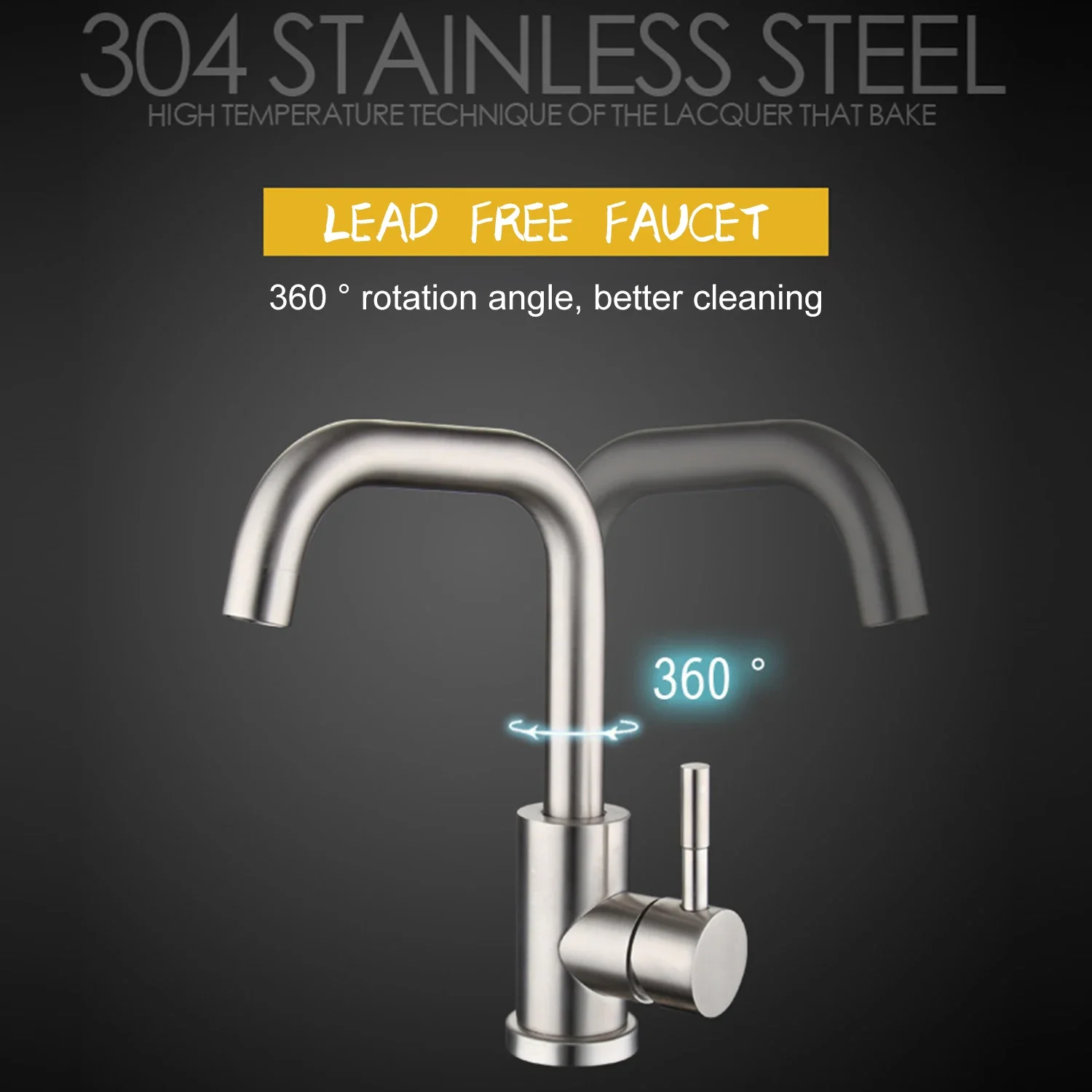 

Stainless Steel Water Faucet for Bathroom, Kitchen Basin Taps, 360 ° Rotatable, Hot Cold Wash Mixer, Crane Tap, Sink Faucets