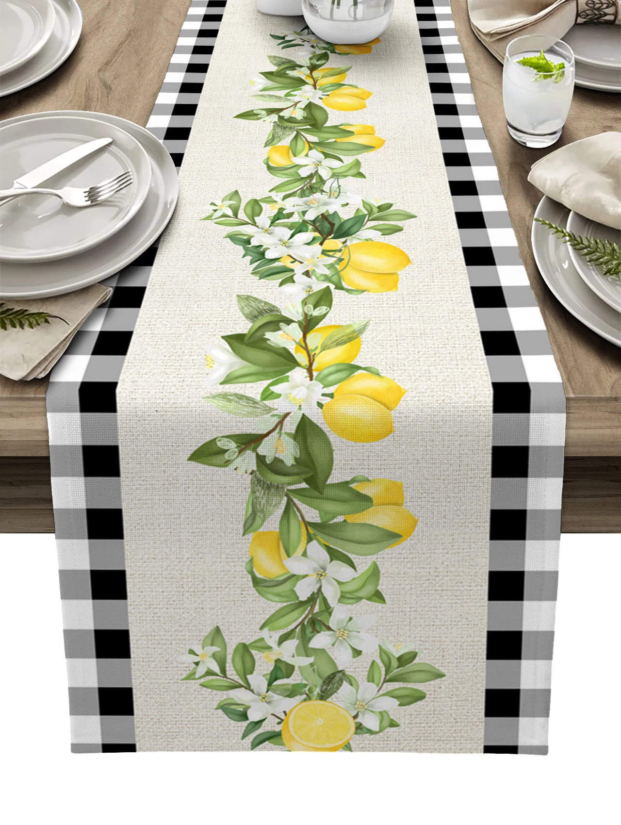 Summer Plaid Lemon Pattern Table Runner for Dining Table Country Decor Anti-stain Dining Table Runner Wedding Decoration