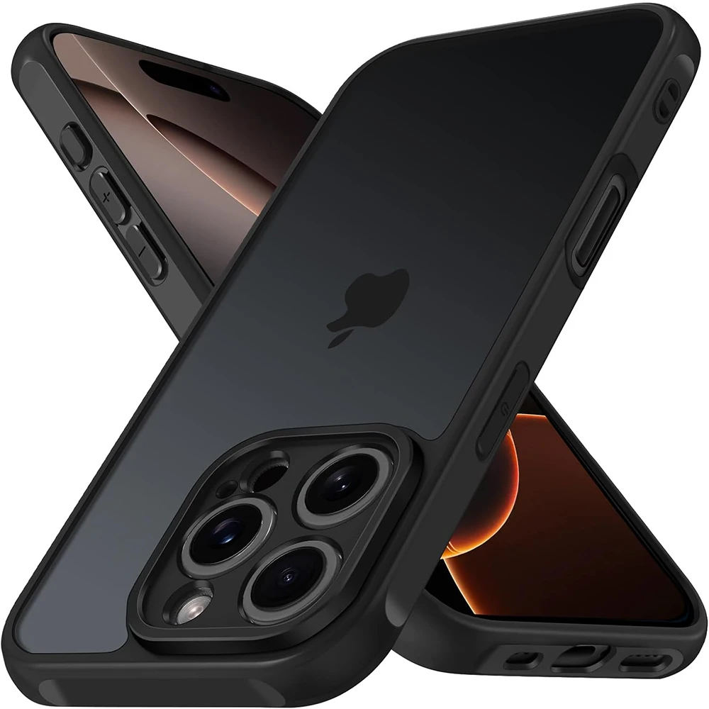 

Hybrid Military Grade Shockproof Case For iPhone 16 15 14 13 12 11 Pro Max Plus Matte Translucent Black Hard Cover Soft Bumper