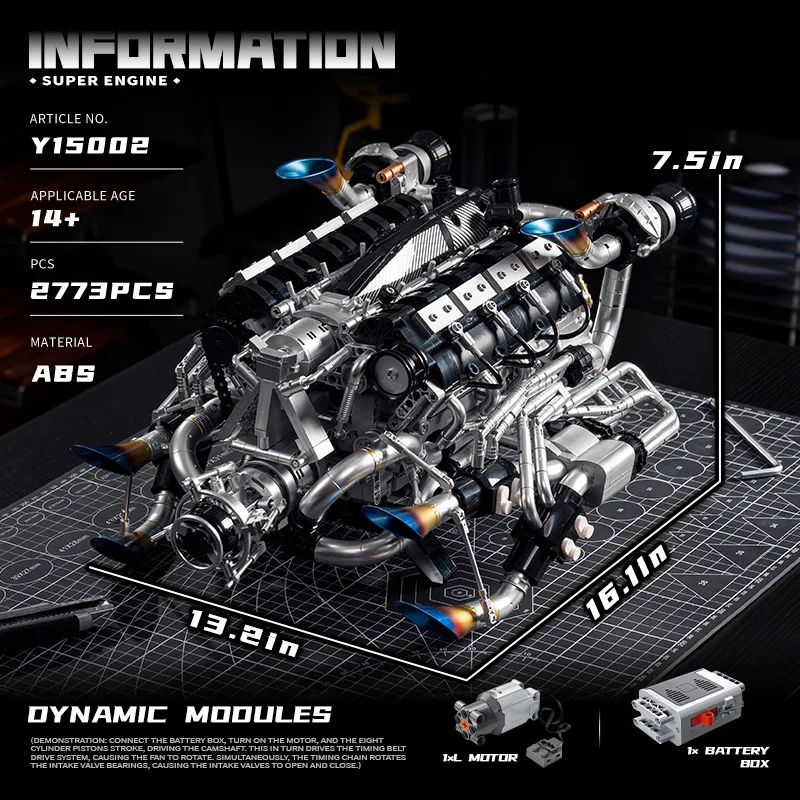 Technical Supercar V8 Engine Building Blocks Kit Model Power Motor Driven Desktop Ornaments Kids Adults Toy For Kids Xmas Gift view 6