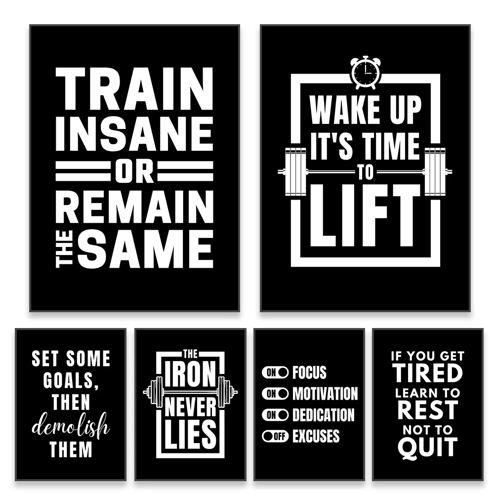 

Gym Inspiration Poster Workout Decor Motivation Sports Wall Art Gym Fitness Prints Black and White Art Canvas Painting Gym Decor