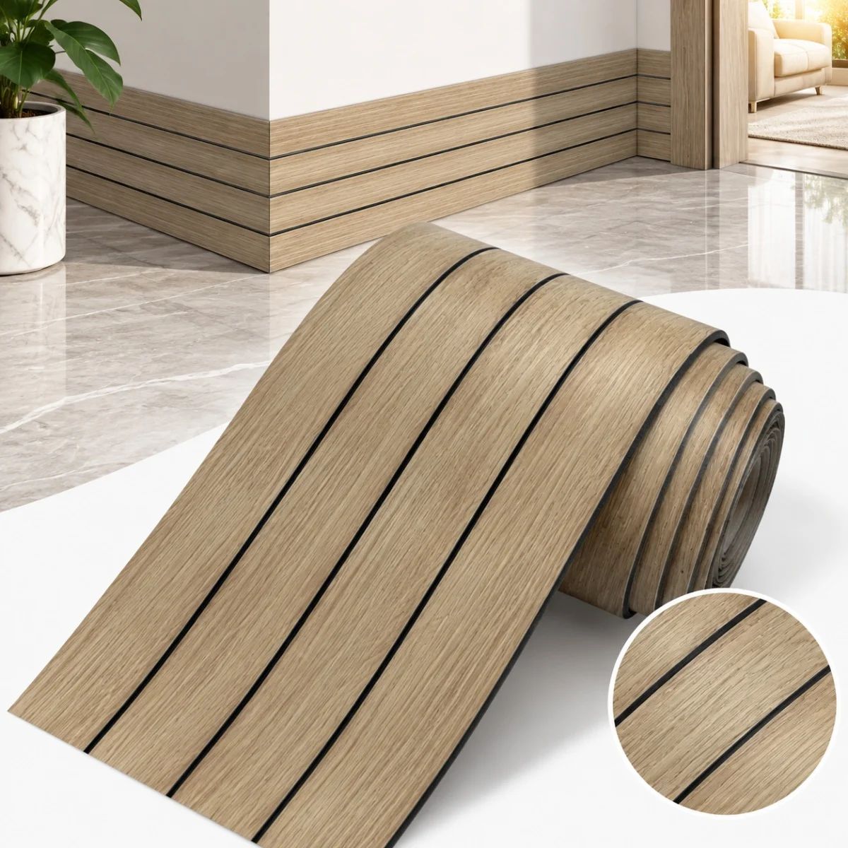 1 roll Self Adhesive Wood Grain PVC Skirting Board Sticker Decorative Wall Trim Strip Line Border Home Interior Decoration