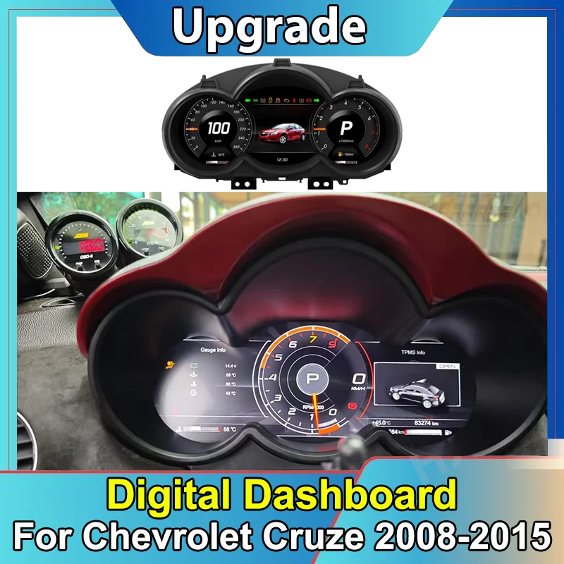 

Автомобильный ЖК-цифровой кластер с виртуальной кабиной SpeedMeter Dash Carplay для Chevrolet Cruze 2008-2015, приборная панель с экраном