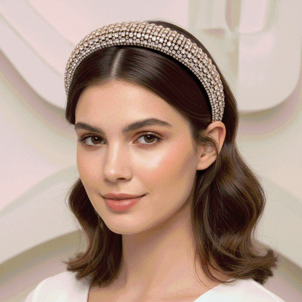 Sparkly Hairband Padded Rhinestone Headband Wide-brim Baroque Crystal Hairband Chic Glittering Sponge Hair Hoop Party