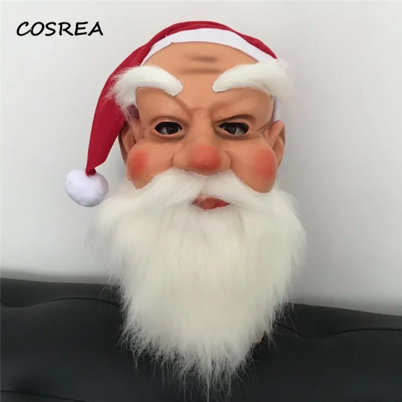 

COSREA Christmas Cosplay Costume Santa Claus Snowmen Xmas Elf Party Realistic Outdoor Mask with Hat Wig Beard Adult Men Women