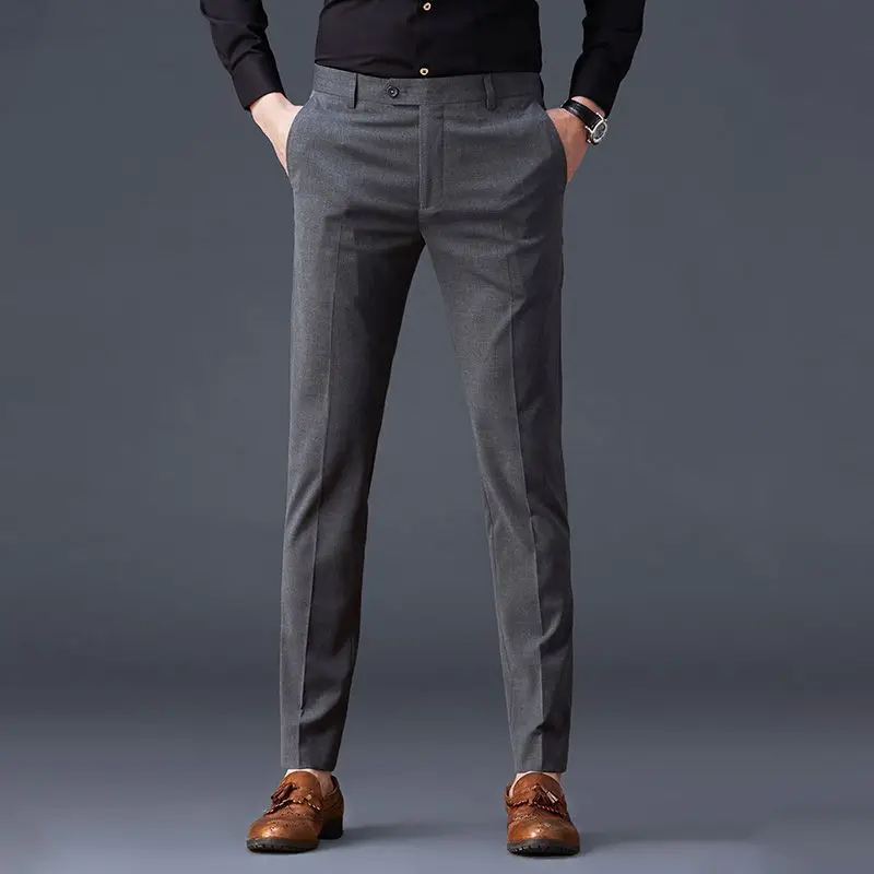 

's Gray Summer Business Casual Straight-Leg Trousers Formal Korean Style Trendy Men's Suit Pants