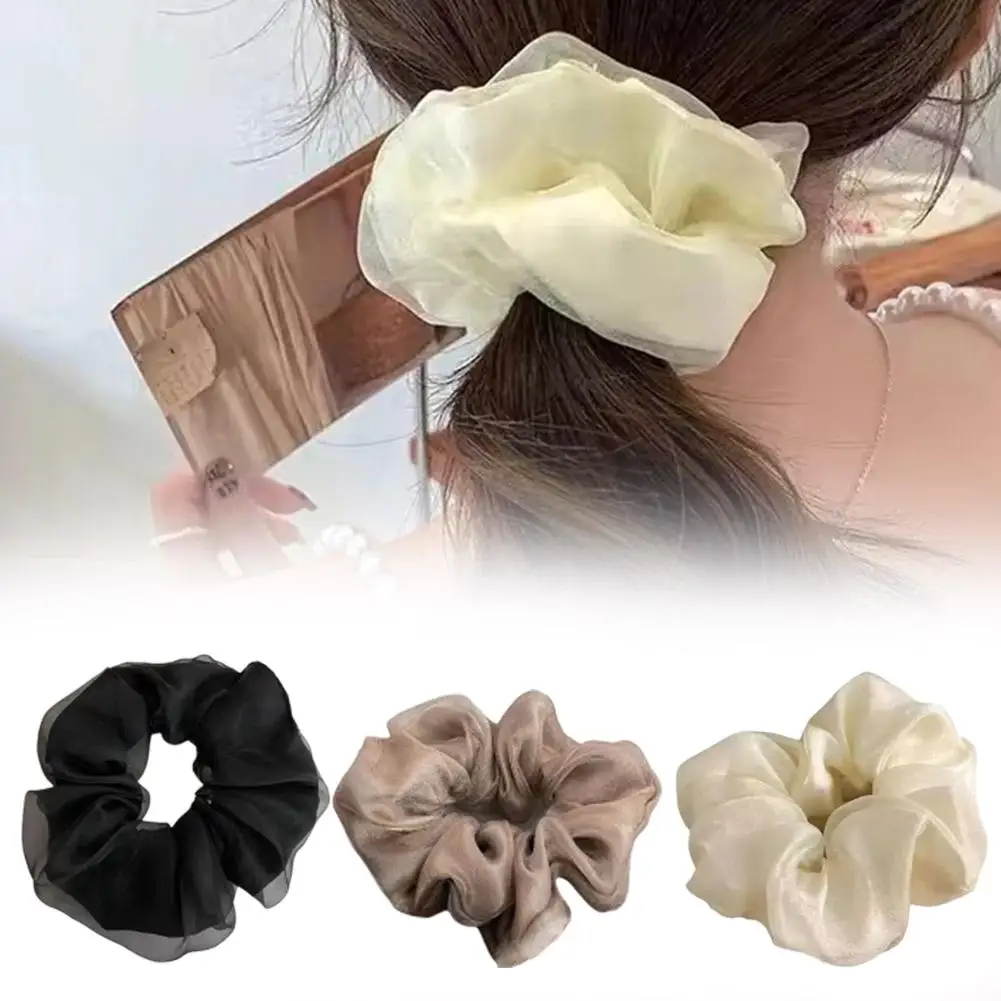 Women's Hair Rope Organza 2-layer Large Intestine Hair Band ﻿ Ball Korean High-end Yarn Rubber Feeling Mesh Band L O5g5