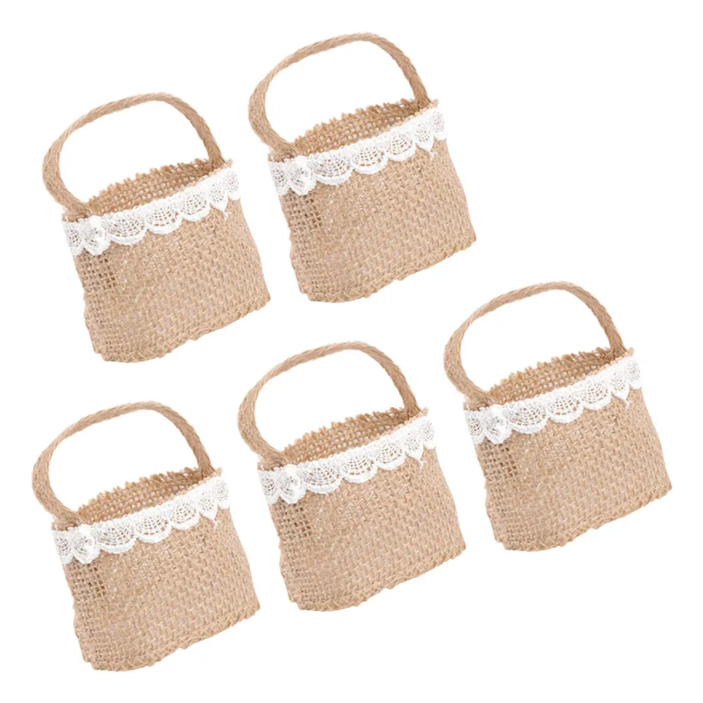 

5pcs Mini Jute Baskets for Wedding Small Woven Baskets H Practical Storage DIY Picnic Favor Basket
