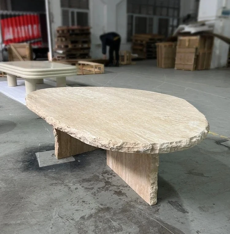 TuyaA15 Italian Natural Travertine Coffee Table Wabi Sand Wind Simple Modern Simple Light Luxury Living Room Marble Creative Des