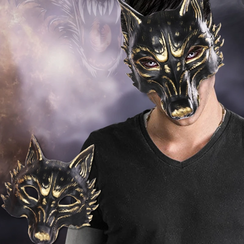 Wolf Mask Cosplay Halloween Party Fox Half Face Mask Headgear Outdoor Ornament Men Costume Masquerade Dress up