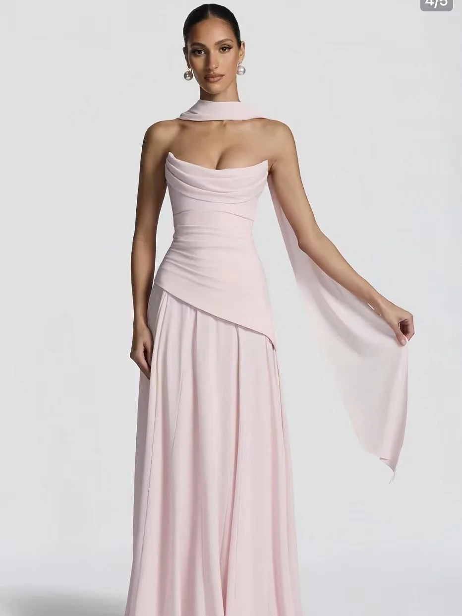 

Sexy Backless Babyboo Dress Irregular Chiffon Splicing Gown Floor-Length Sash Evening Dress Fashionable Mid-Waist Zipper Style
