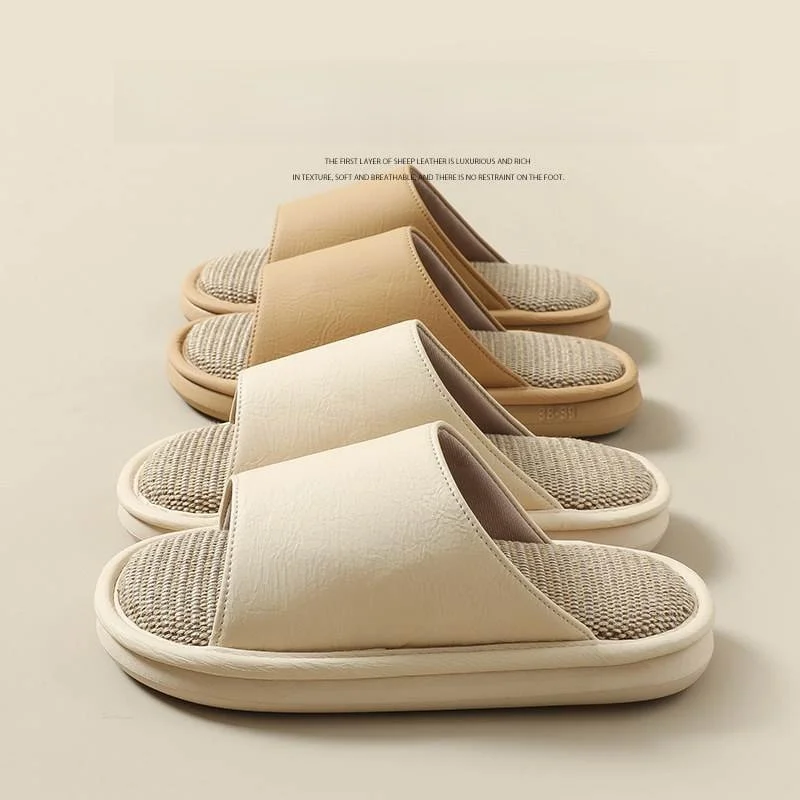 

Linen Slippers Breathable Absorbent Indoor Home Use Men's Simple Cotton Linen Silent Couple Floor Slippers Home Comfortable