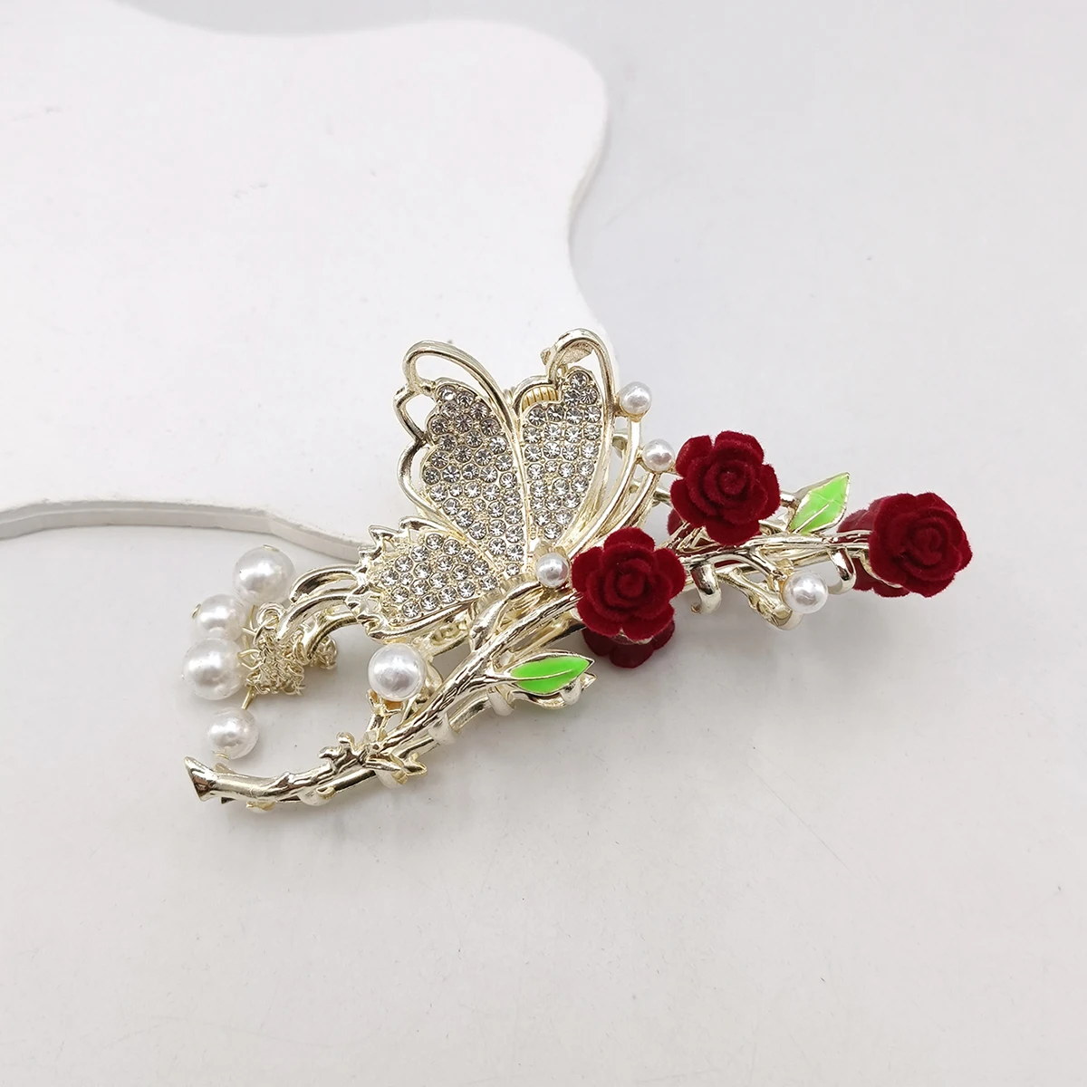 Mode Romatics Mode Antieke Rode Rozen Bloemen Haarklauwen Voor Vrouwen DiamondMetal Haaraccessoires