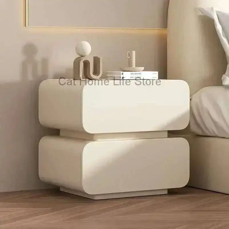 

Cream Wind Bedside Table Simple Modern Solid Wood Bedside Storage Cabinet Household Bed Cabinet Bedroom Small Bedside Cabinet
