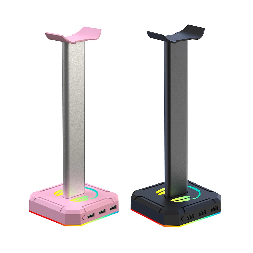 RGB Gaming Headphone Stand Over-ear Headset Desk Bracket Desktop Computer Earphone Display Holder Luminous with 3 USB Ports