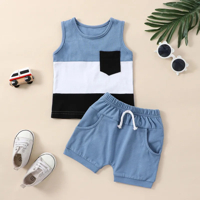 Newborn Baby Boys Short Sets Summer Clothes 2023 Outfit Sleeveless Contrast Color Tank Tops Solid Color Shorts Baby Items Things