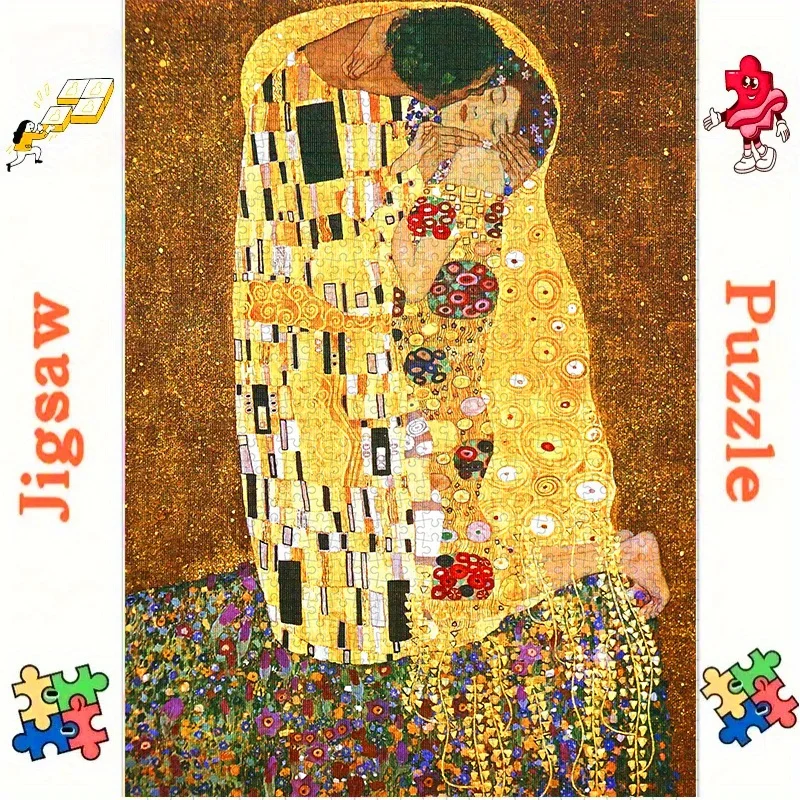 لغز فني للوحة 'القبلة' لغستاف كليمت، لعبة ذكاء للبالغين بتصميم فني تعبيري، ديكور منزلي، لعبة تركيب