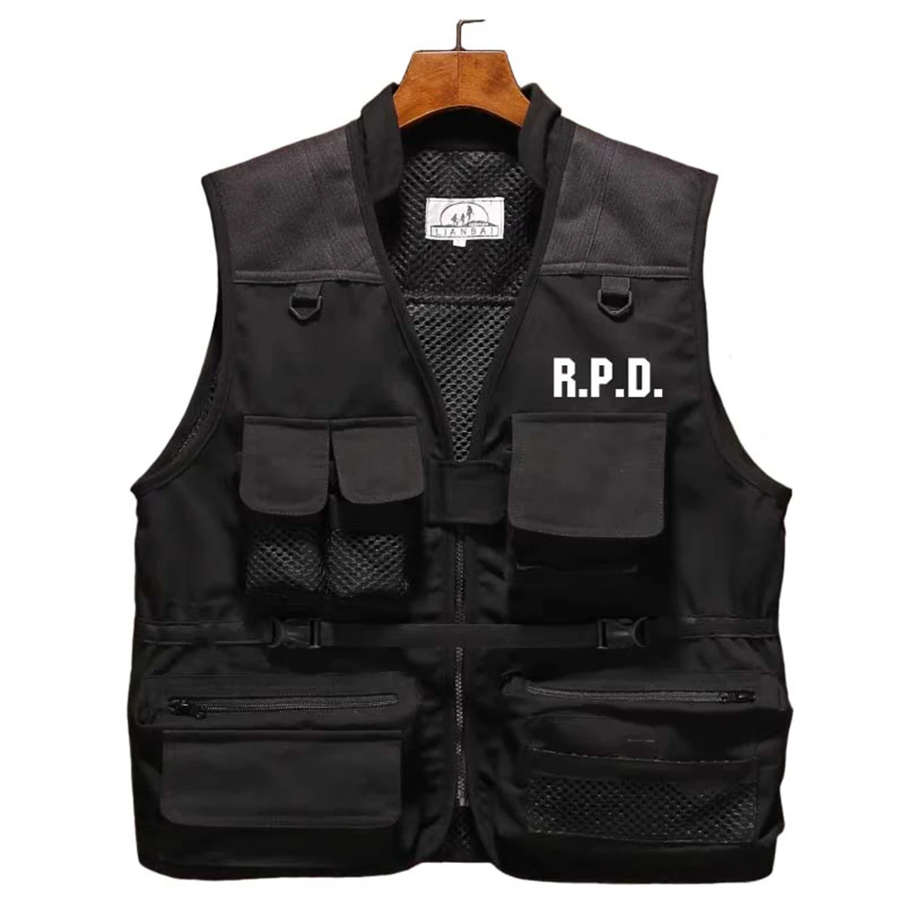 Adult Leon Vest RPD Cosplay Black Top Sleeveless Jacket Costume Game Evil Roleplay Clothes Halloween Carnival Party Fancy Suit