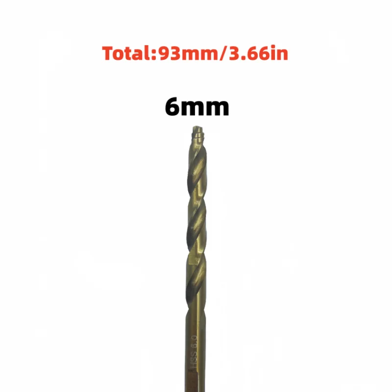 6mm HSS‑Co Titanium Twist Drill Bit Single Piece Straight Shank for Metal Wood Plastic DIY Precision Drilling