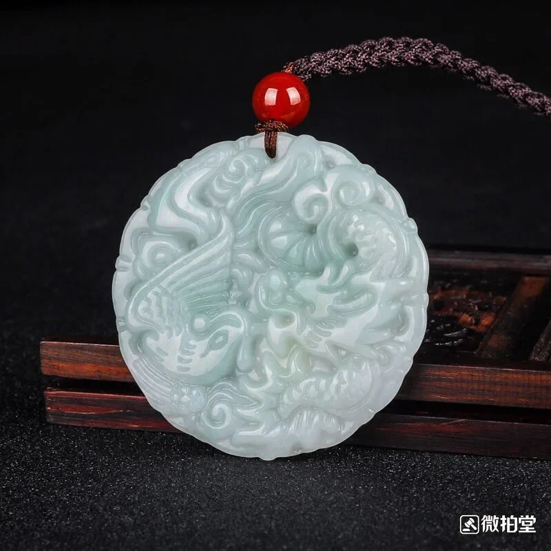 

Natural Emerald Dragon Phoenix jade Pendant Beads Necklace Charm Jewellery Fashion Hand-Carved Man Woman Luck Gifts Amulet