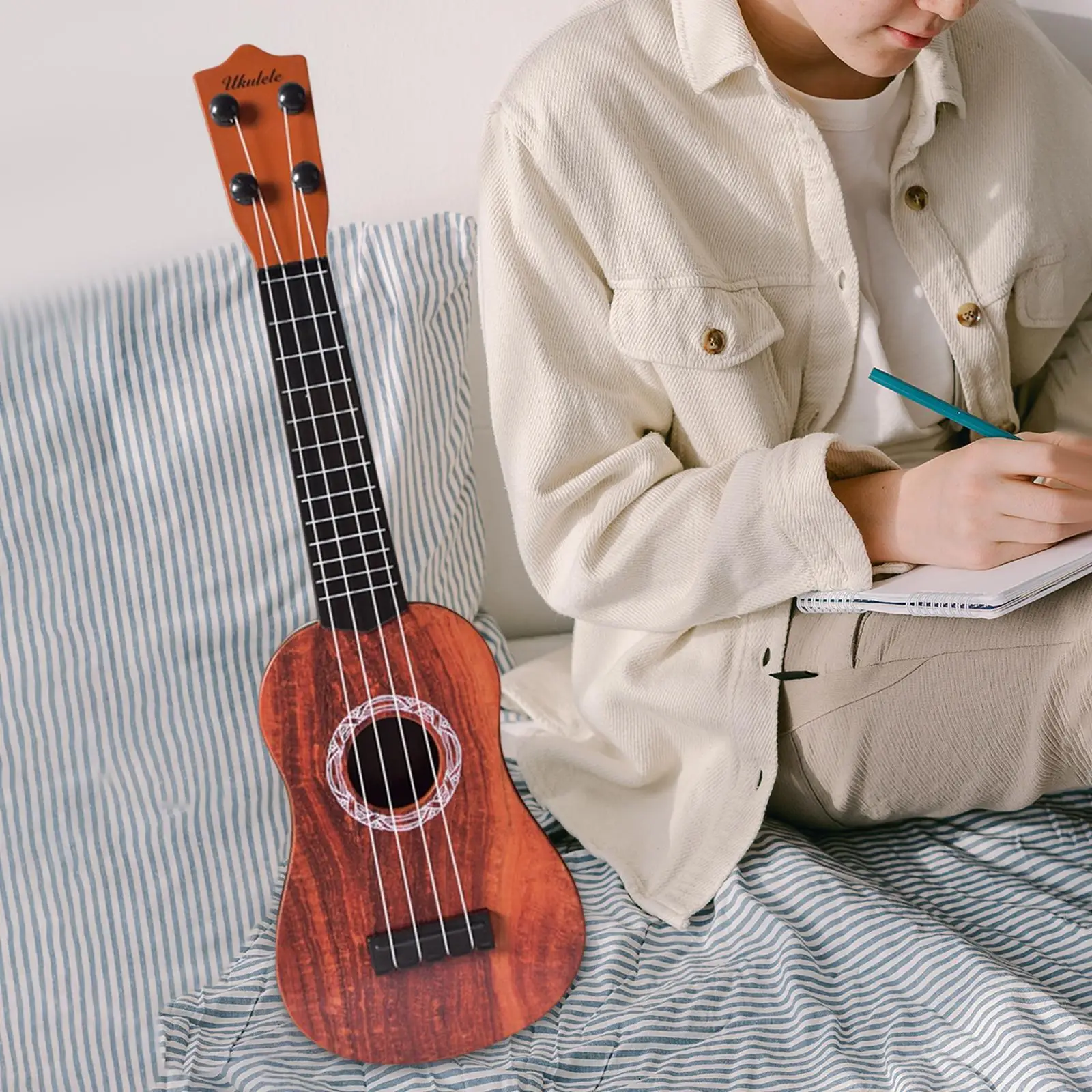 Realistic 4 String Soprano Ukulele Instrument, Early Education Toy Strumming