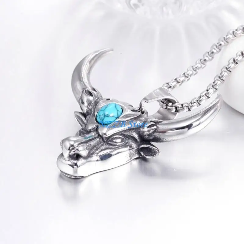 

T21F Vintage for Head Turquoise Necklace Charms Pendant Necklace Comfortable to