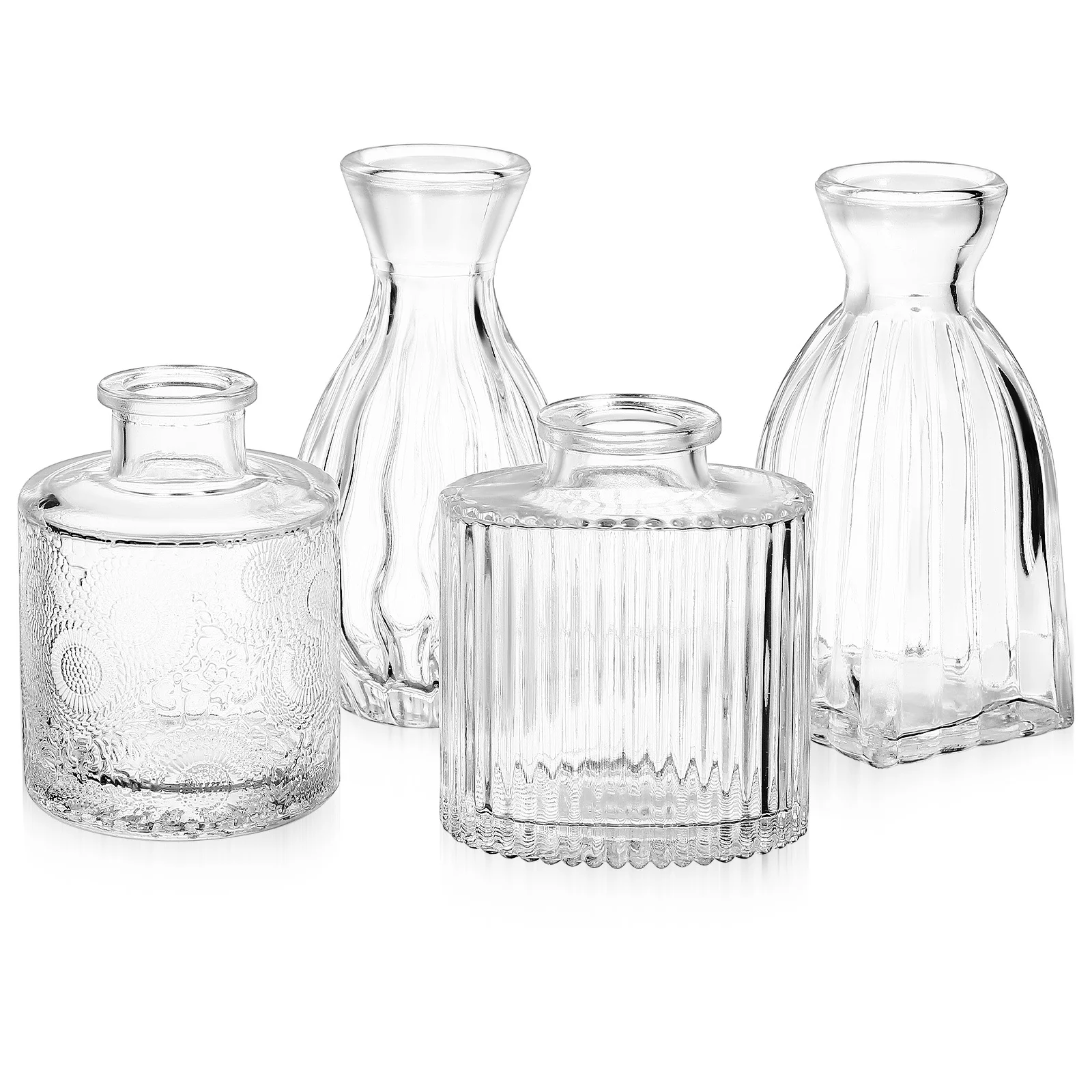 4Pcs Glass Bud Vases Vintage Mini Clear Tabletop Flower Arrangement Vase Decorative Home Decor Glass Bud Vase Clear Vases
