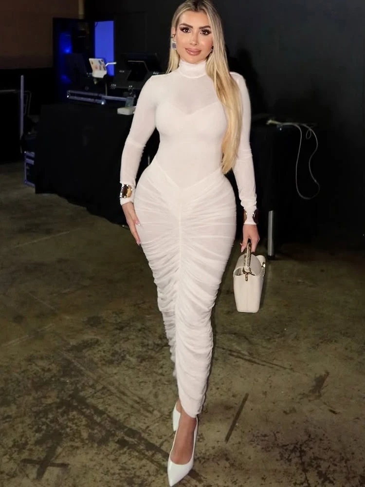 

InGrily See Through 2 Piece Set Women Coquette Bodysuit+Ruched Peach Buttocks Skirts Matching Sexy Midnight Party Clubwear