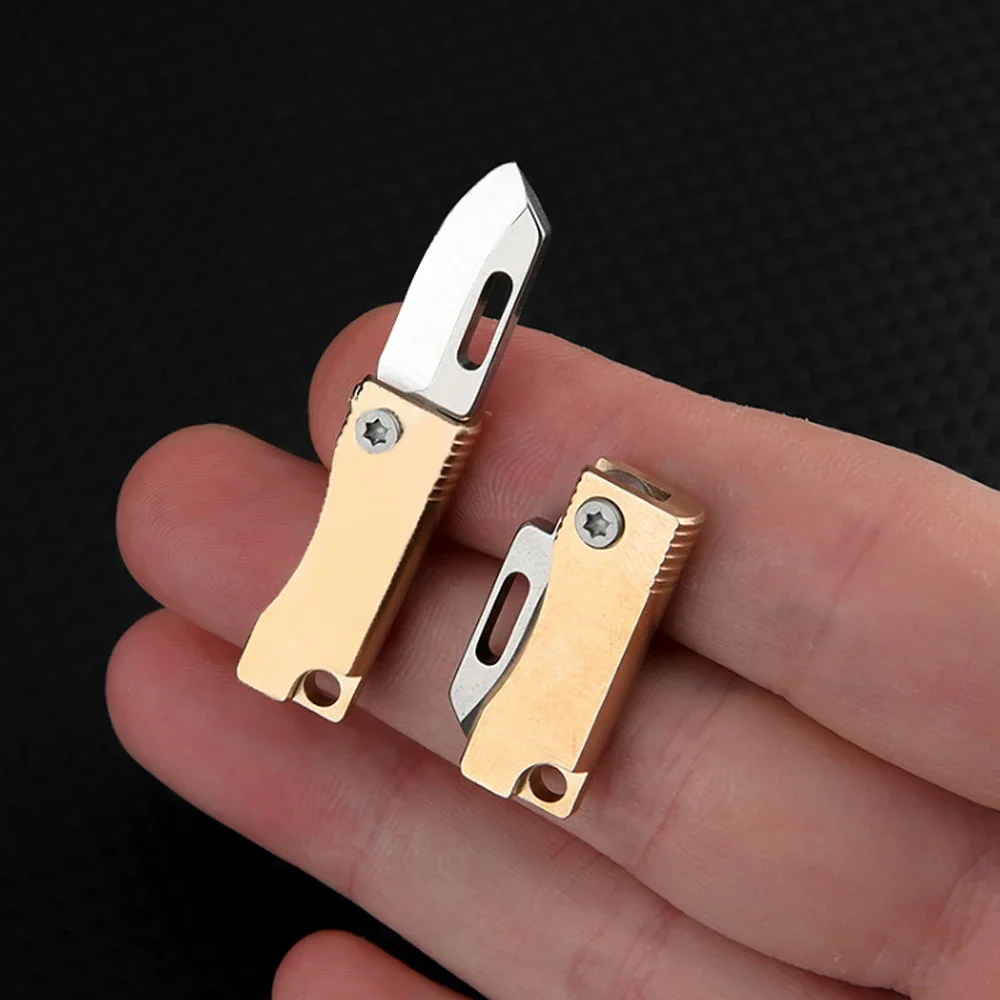 NEW Mini brass Outdoor Camping Self Defense Emergency Survival Knife Tool Folding Portable Key Knife