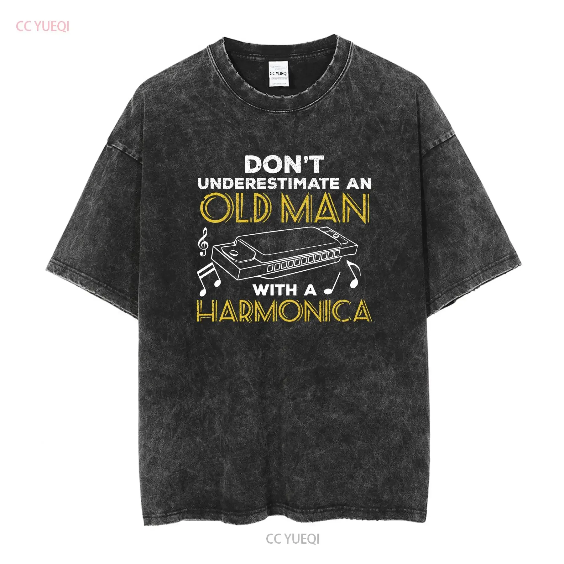 Old Man Harmonica Harp T Shirt For Woman Mouth Organ Instrument Blues Band Music Musician vintage Washed Slightly Versatile