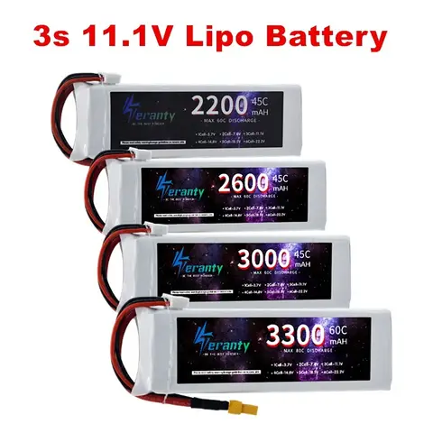 2PCS 3S Battery 2200mAh 11.1V 2600MAH Lipo Battery 3000MAH 3300MAH 45C/60C For RC Car FPV Drone 4WD Vehicle with XT60 T Plug