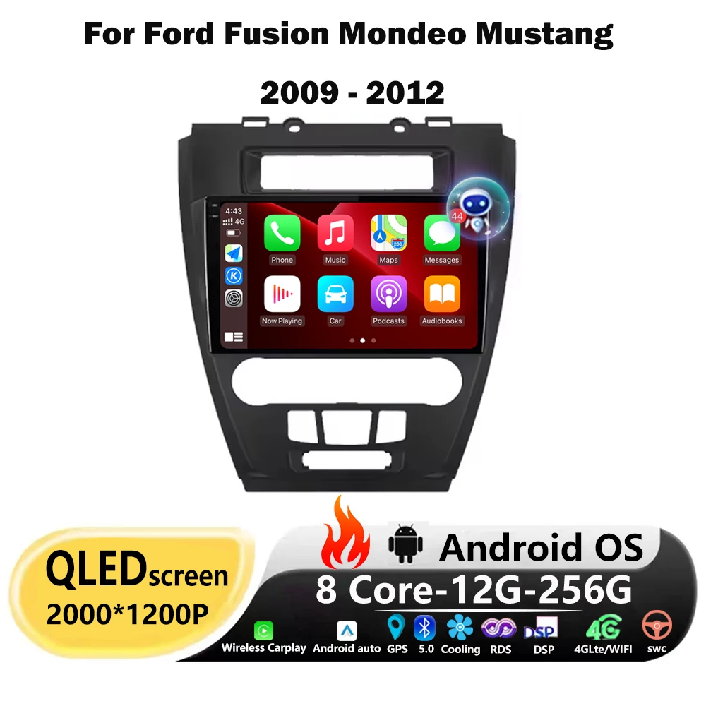 

9-дюймовый для Ford Fusion Mondeo Mustang 2009-2012 Android Auto автомобильный радиоприемник GPS навигация мультимедийный плеер инструменты головное устройство 4G WIFI