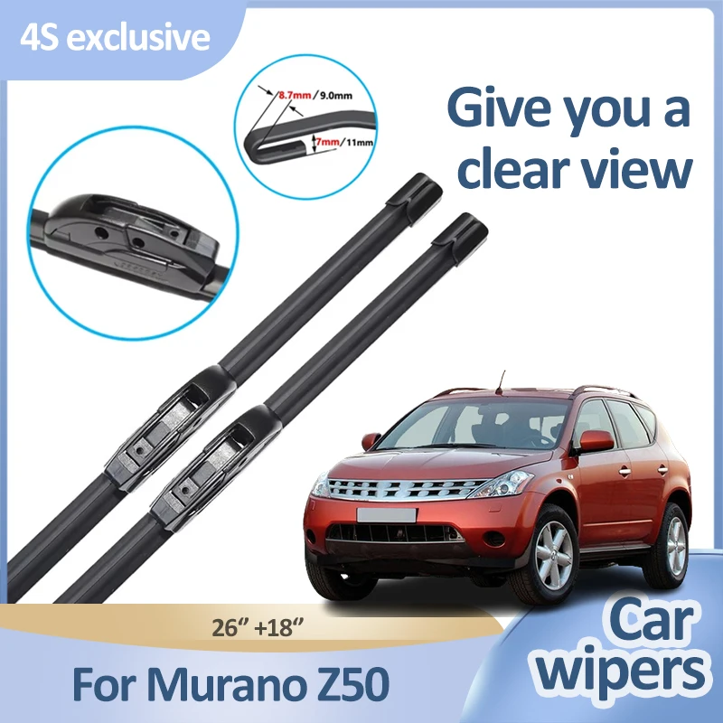 Escobillas de limpiaparabrisas para Nissan Murano Z50, herramientas de limpieza de ventanas delanteras, accesorios de coche sin deshuesado de vidrio, 2007, 2006, 2005, 2004