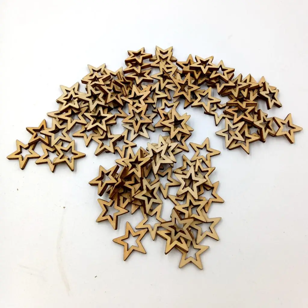 100 Piece 20mm Unfinished Hollow Wooden Shape Star Embellishments for Scrapbooking Crafts