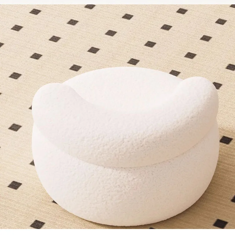 Soft Sofa Stool Household Round Stools Imitation Lamb Cashmere Ottoman Wooden Adults Feet Rest Bedroom Footrest Home Furniture