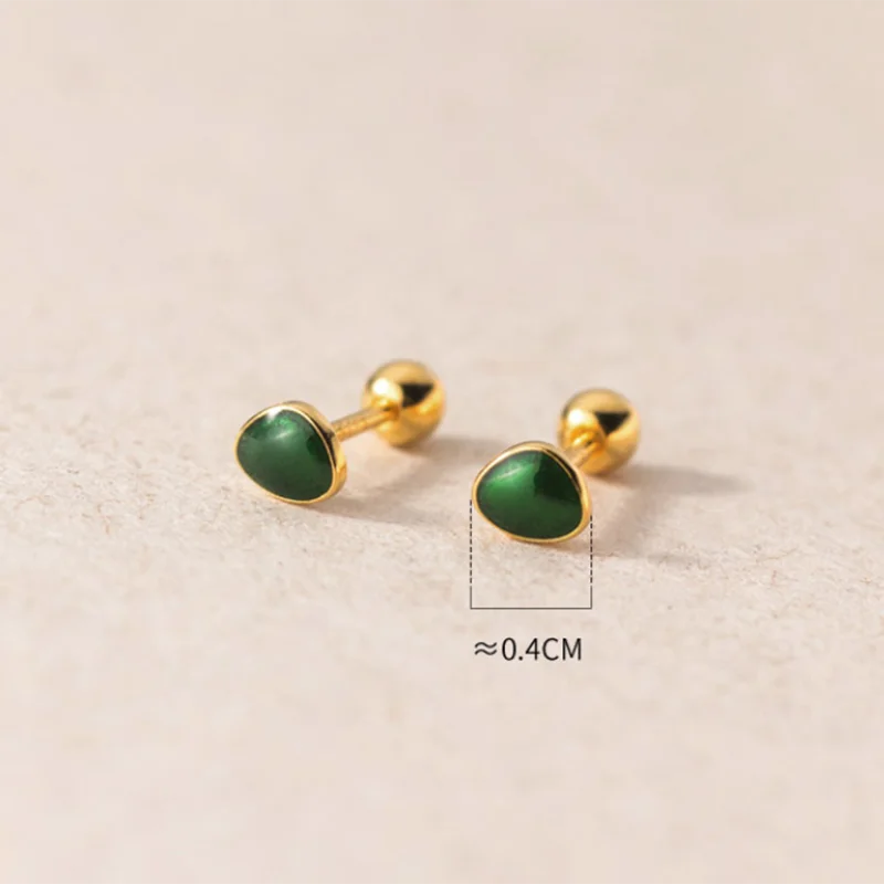 WANTME 925 Sterling Silver Unique Green Enamel Screw Beads Small Stud Earrings for Women Fashion Ear Bone Piercing Jewelry Gift