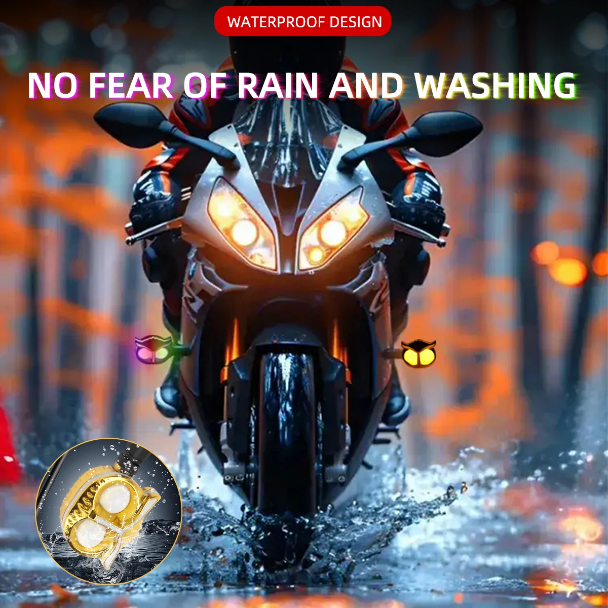 Motorcycle Turn Signal Light Owl Style RGB Yellow Lamp LED Indicator Dynamic Flashing Running Light For ATV UTV Accessories 12V