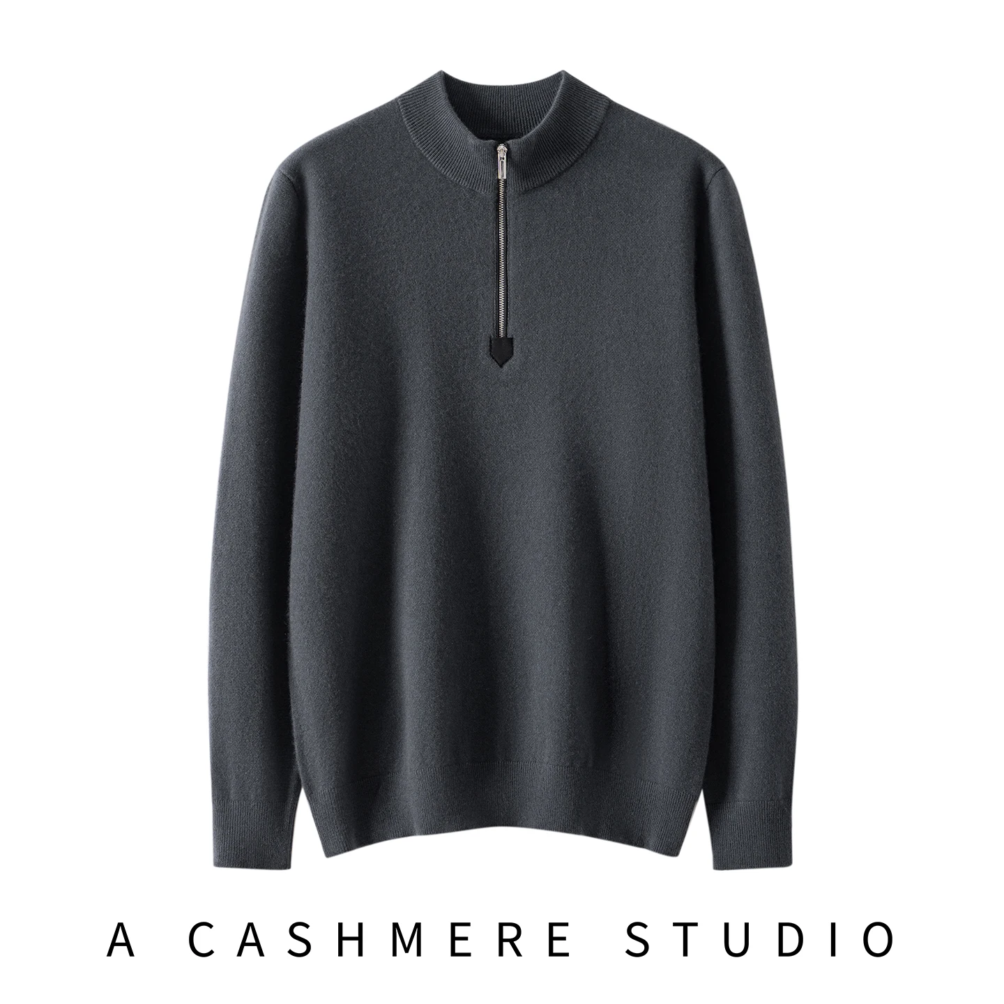 High quality men's 100% pure cashmere pullover luxury brand knitted sweater half high collar Tops half open zipper Pull Jumper