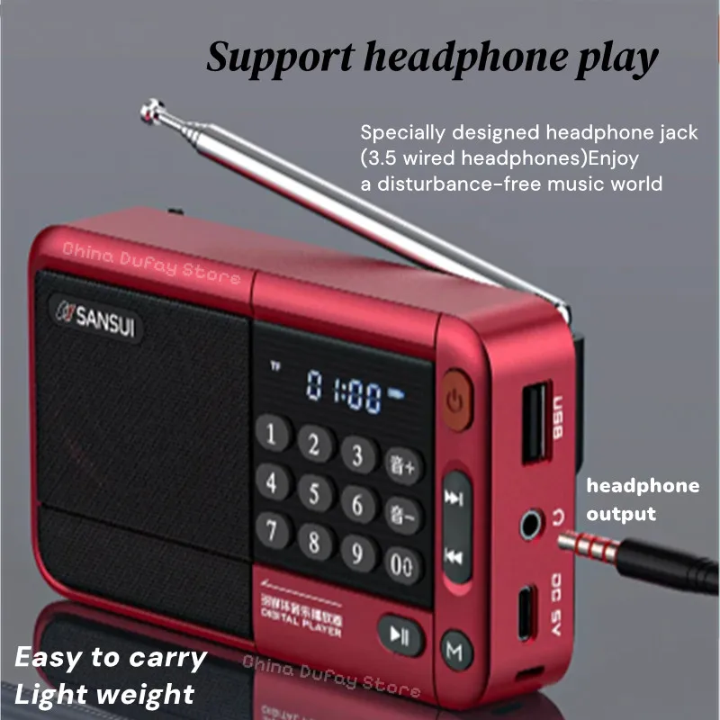 

Retro Wireless Bluetooth Speaker Portable FM Radio Stereo Subwoofer Mini Plug in Walkman Full Band MP3 Music Player SANSUI F33