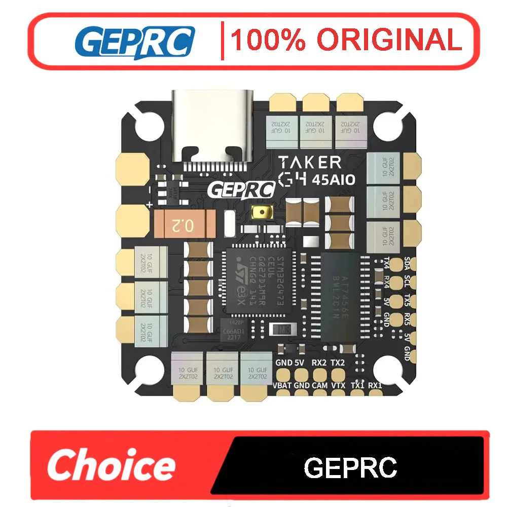 

GEPRC TAKER G4 AIO FC (45A ESC, 8 бит G473) 2-6S — High Eff Plug&Play для FPV фристайл/гоночных дронов (быстрый рессеп)