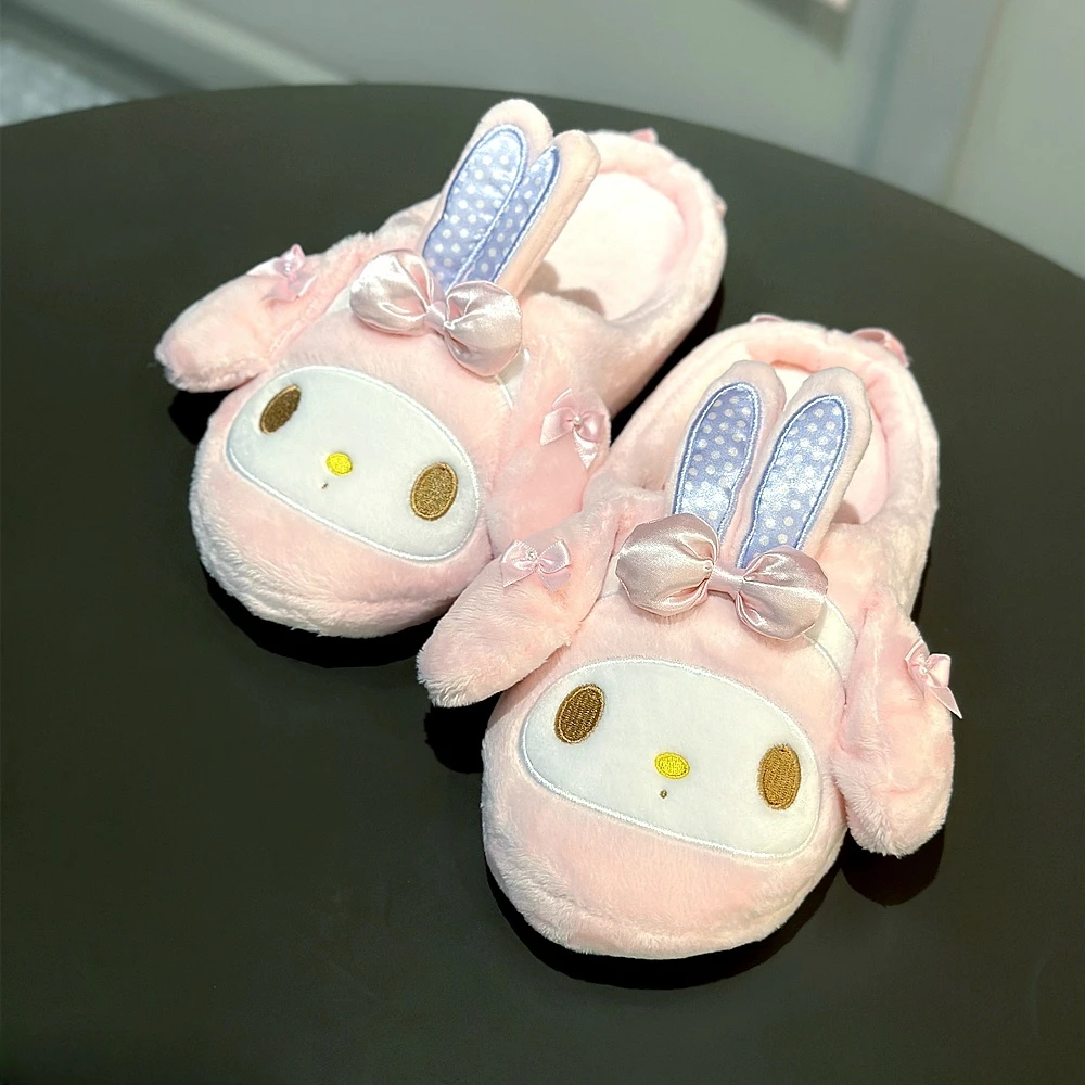 Lovely My Melody Slippers Japanese Style Indoor Shoes Cartoon Anime My Sweet Piano Warm Slippers Autumn Winter Flat Non-slip