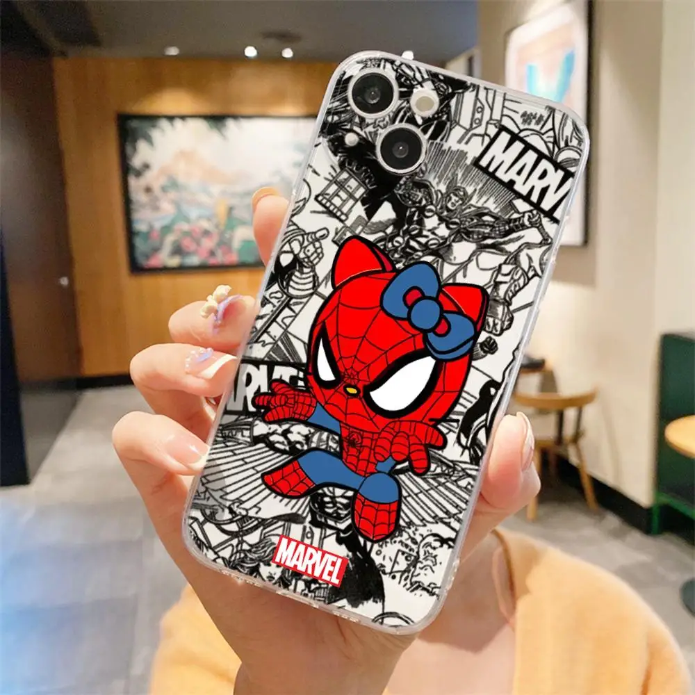 Marvel Spider Man Cat Phone Case FOR IPhone 15 14 13 12 11 Pro 14 15 16 Plus 13 Pro MAX XR XS Woman Transparent Covers